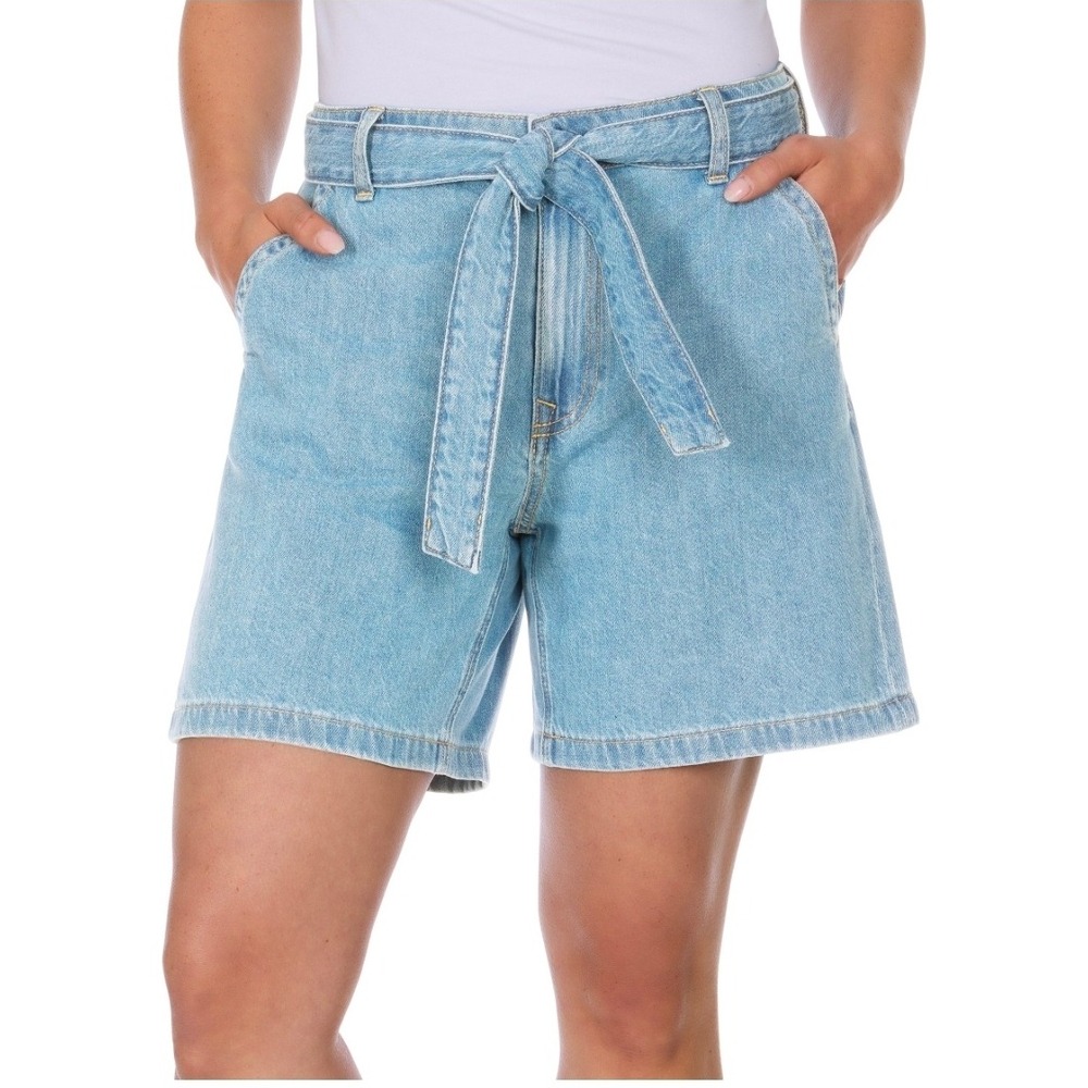 Tommy Hilfiger Womens High Rise 6 Inch Rigid Denim Shorts Light Wash Blue 10